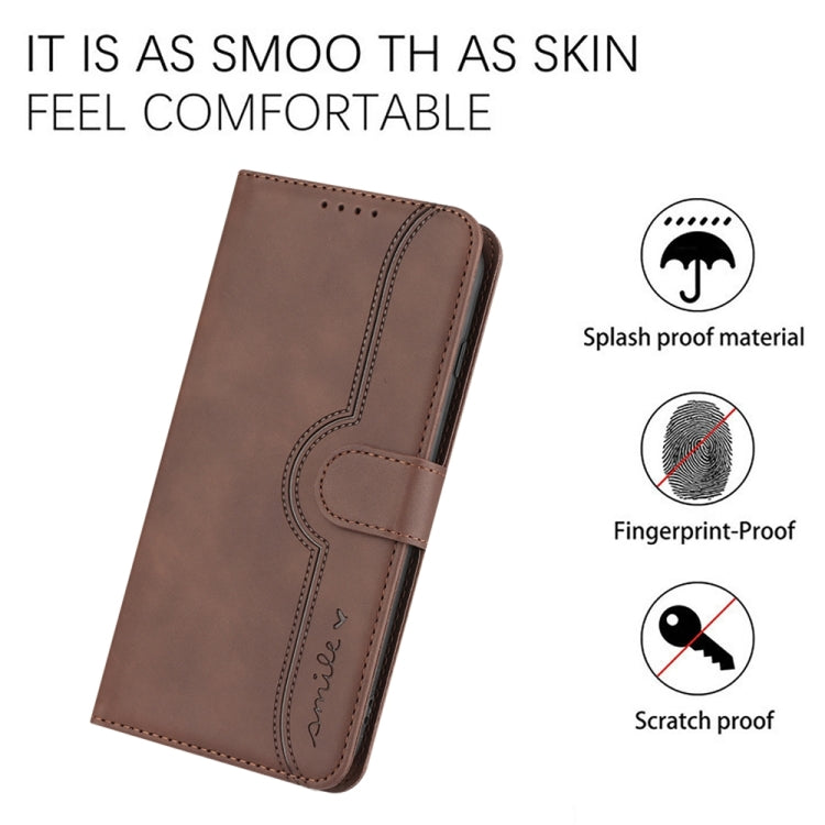 For iPhone 16 Plus Heart Pattern Skin Feel Leather Phone Case(Brown) - iPhone 16 Plus Cases by buy2fix | Online Shopping UK | buy2fix