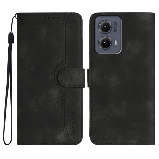 For Motorola Edge 5G 2024 Heart Pattern Skin Feel Leather Phone Case(Black) - Motorola Cases by buy2fix | Online Shopping UK | buy2fix