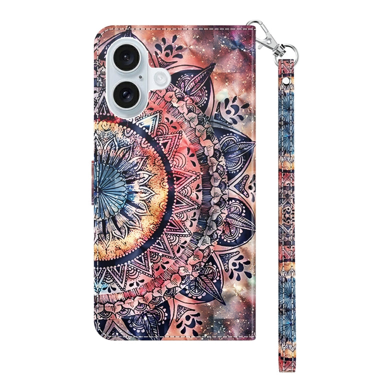 For iPhone 16 3D Painted Leather Phone Case(Colorful Mandala) - iPhone 16 Cases by buy2fix | Online Shopping UK | buy2fix