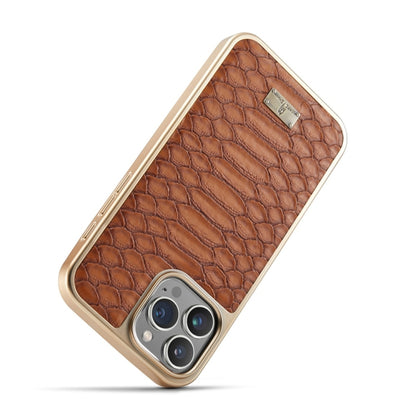 For iPhone 16 Pro Max Fierre Shann Python Texture Electroplating PU Phone Case(Brown) - iPhone 16 Pro Max Cases by FIERRE SHANN | Online Shopping UK | buy2fix