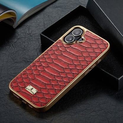 For iPhone 16 Fierre Shann Python Texture Electroplating PU Phone Case(Red) - iPhone 16 Cases by FIERRE SHANN | Online Shopping UK | buy2fix