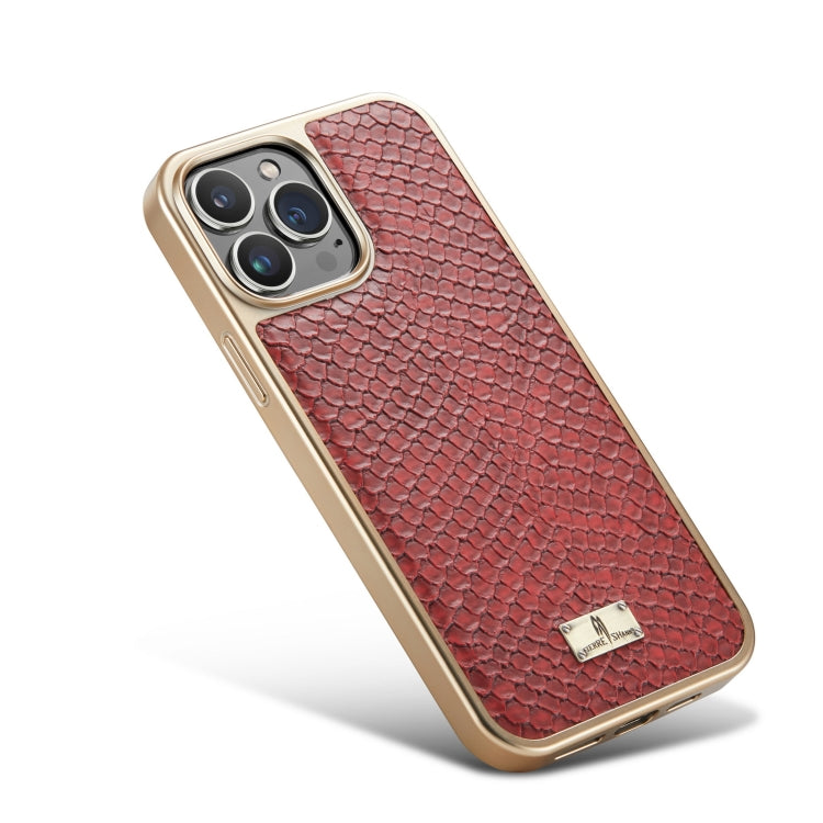 For iPhone 15 Pro Max Fierre Shann Snake Texture Electroplating PU Phone Case(Red) - iPhone 15 Pro Max Cases by FIERRE SHANN | Online Shopping UK | buy2fix