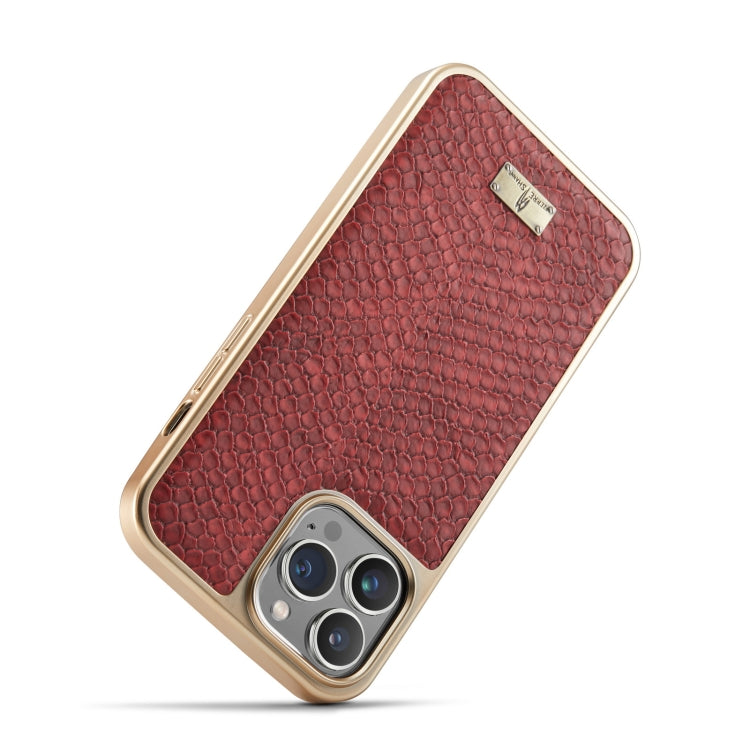 For iPhone 15 Pro Max Fierre Shann Snake Texture Electroplating PU Phone Case(Red) - iPhone 15 Pro Max Cases by FIERRE SHANN | Online Shopping UK | buy2fix