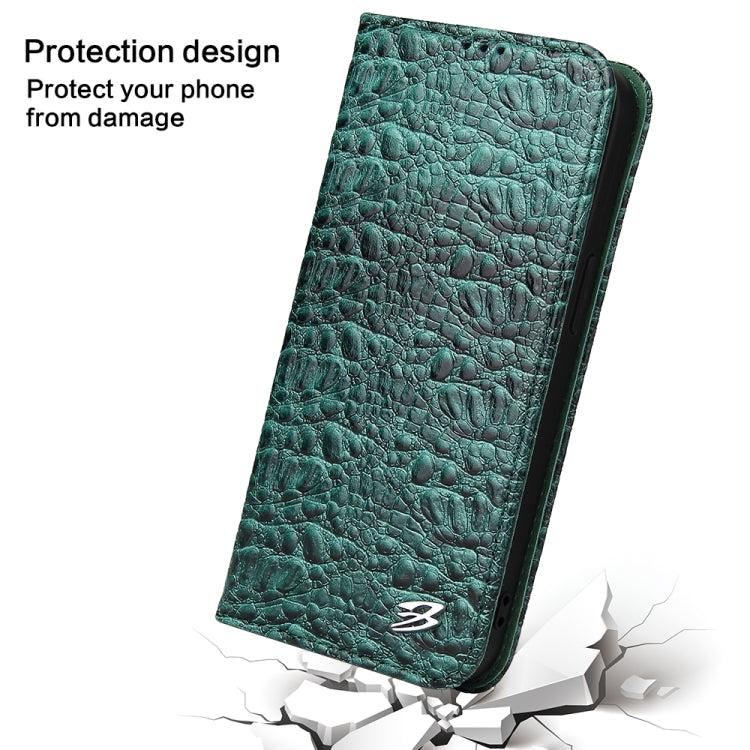 For iPhone 16 Plus Fierre Shann Crocodile Texture Magnetic Genuine Leather Phone Case(Green) - iPhone 16 Plus Cases by FIERRE SHANN | Online Shopping UK | buy2fix