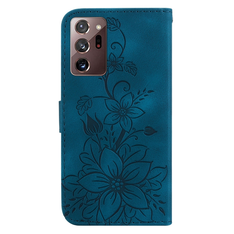 For Samsung Galaxy Note20 Ultra Lily Embossed Leather Phone Case(Dark Blue) - Galaxy Note20 Ultra Cases by buy2fix | Online Shopping UK | buy2fix