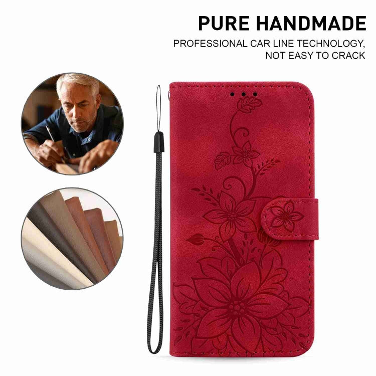 For Samsung Galaxy Note20 Lily Embossed Leather Phone Case(Red) - Galaxy Note20 Cases by buy2fix | Online Shopping UK | buy2fix