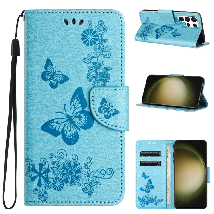 For Samsung Galaxy S24 Ultra 5G Butterfly Embossed Flip Leather Phone Case(Blue) - Galaxy S24 Ultra 5G Cases by buy2fix | Online Shopping UK | buy2fix