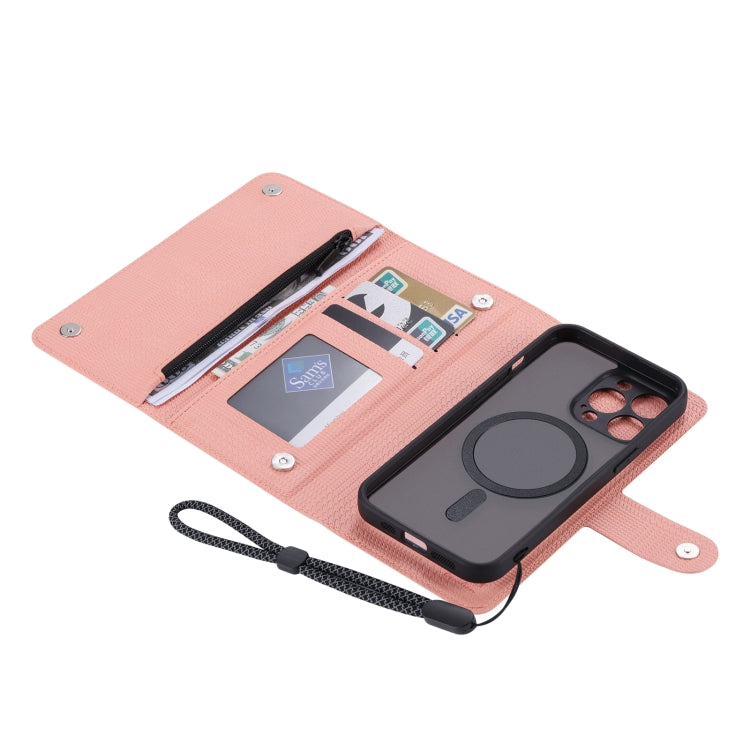 For iPhone 13 Pro ViLi GHB Series MagSafe Magnetic Zipper Leather Phone Case(Pink) - iPhone 13 Pro Cases by ViLi | Online Shopping UK | buy2fix