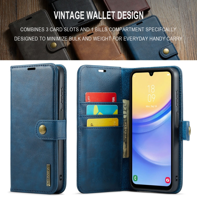 For Samsung Galaxy A15 5G / A15 4G DG.MING Crazy Horse Texture Detachable Magnetic Leather Case(Blue) - Galaxy Phone Cases by DG.MING | Online Shopping UK | buy2fix