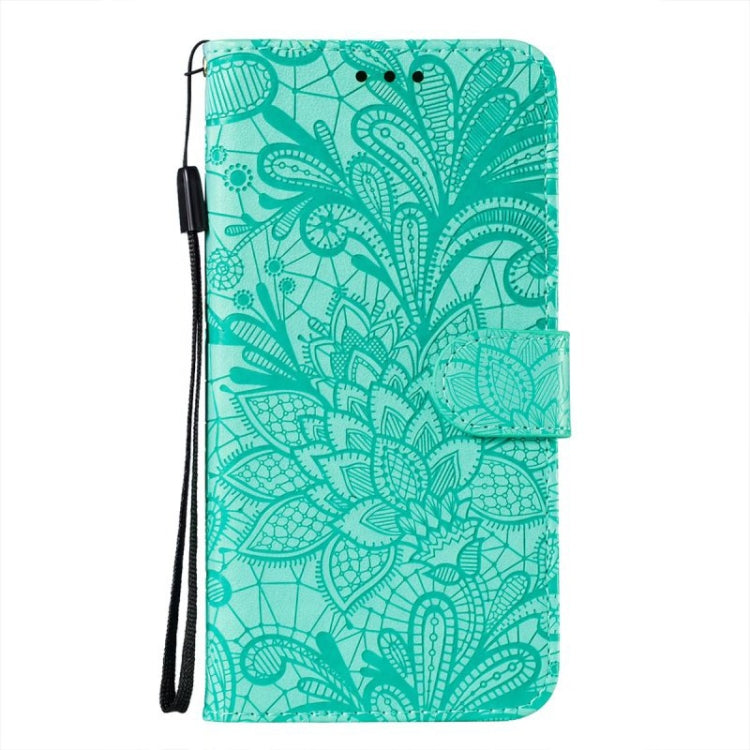 For iPhone 16 Pro Max Lace Flower Embossing Flip Leather Phone Case(Green) - iPhone 16 Pro Max Cases by buy2fix | Online Shopping UK | buy2fix