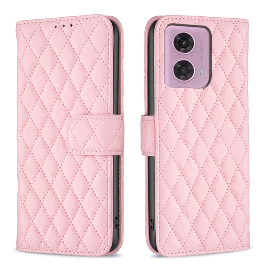 For Motorola Moto G34 5G Diamond Lattice Wallet Flip Leather Phone Case(Pink) - Motorola Cases by buy2fix | Online Shopping UK | buy2fix