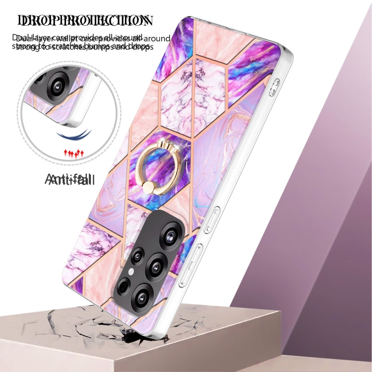 For Samsung Galaxy S25 Ultra 5G Splicing Marble Flower IMD TPU Phone Case Ring Holder(Light Purple) - Galaxy S25 Ultra 5G Cases by buy2fix | Online Shopping UK | buy2fix