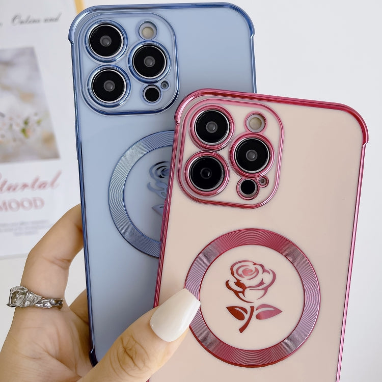 For iPhone 13 Electroplate Side Roses Flower MagSafe Phone Case(Blue) - iPhone 13 Cases by buy2fix | Online Shopping UK | buy2fix