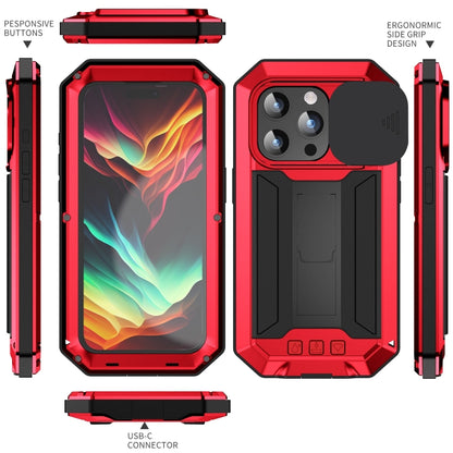 For iPhone 15 Pro Max R-JUST Sliding Camera Life Waterproof Holder Phone Case(Red) - iPhone 15 Pro Max Cases by R-JUST | Online Shopping UK | buy2fix