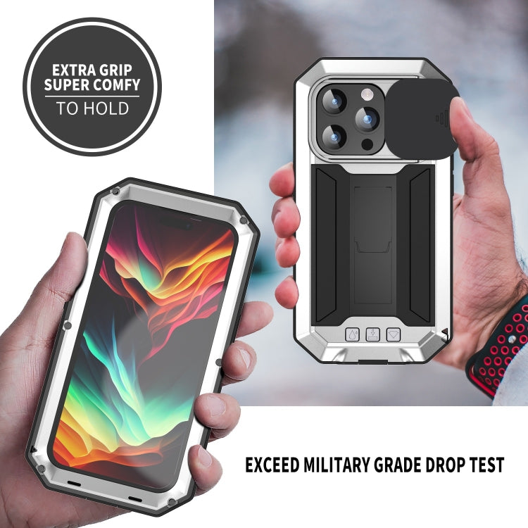 For iPhone 15 Pro R-JUST Sliding Camera Life Waterproof Holder Phone Case(Silver) - iPhone 15 Pro Cases by R-JUST | Online Shopping UK | buy2fix