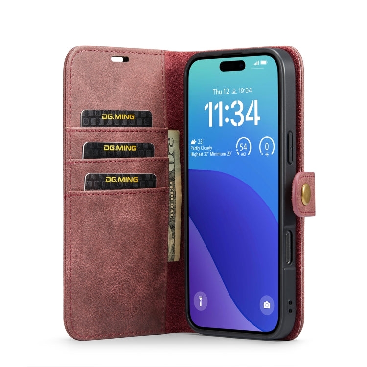 For iPhone 16 Pro DG.MING Crazy Horse Texture Detachable Magnetic Leather Phone Case(Red) - iPhone 16 Pro Cases by DG.MING | Online Shopping UK | buy2fix