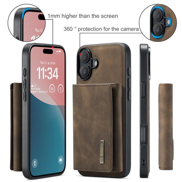 For iPhone 16 Plus DG.MING M1 Series 3-Fold Multi Card Wallet Leather Phone Case(Coffee) - iPhone 16 Plus Cases by DG.MING | Online Shopping UK | buy2fix