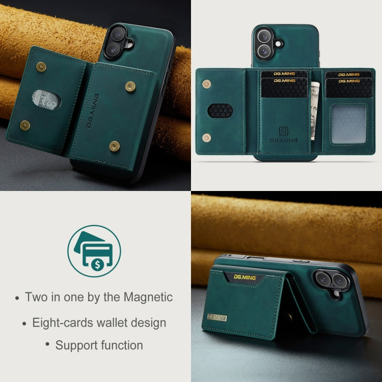 For iPhone 16 DG.MING M2 Series 3-Fold Card Bag Wallet Leather Phone Case(Green) - iPhone 16 Cases by DG.MING | Online Shopping UK | buy2fix