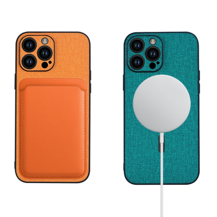 For iPhone 15 Pro Cloth Texture MagSafe Magnetic PU Phone Case(Orange) - iPhone 15 Pro Cases by buy2fix | Online Shopping UK | buy2fix