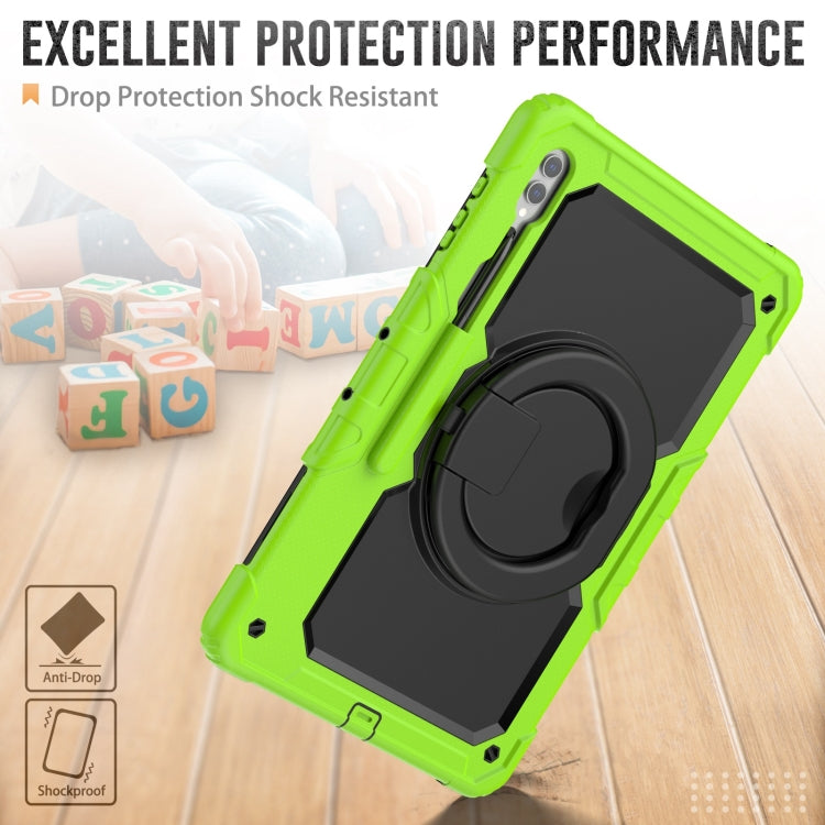 For Samsung Galaxy Tab S10 Ultra D Type Silicone Hybrid PC Tablet Case with Handle Holder(Yellow Green) - Galaxy Tab S9 Ultra Cases by buy2fix | Online Shopping UK | buy2fix