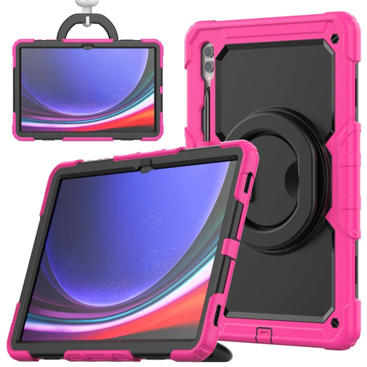 For Samsung Galaxy Tab S10 Ultra D Type Silicone Hybrid PC Tablet Case with Handle Holder(Rose Red) - Galaxy Tab S9 Ultra Cases by buy2fix | Online Shopping UK | buy2fix