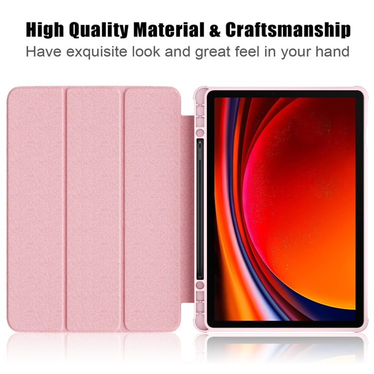 For Samsung Galaxy Tab S9 Acrylic 3-folding Smart Leather Tablet Case(Pink) - Galaxy Tab S9 Cases by buy2fix | Online Shopping UK | buy2fix