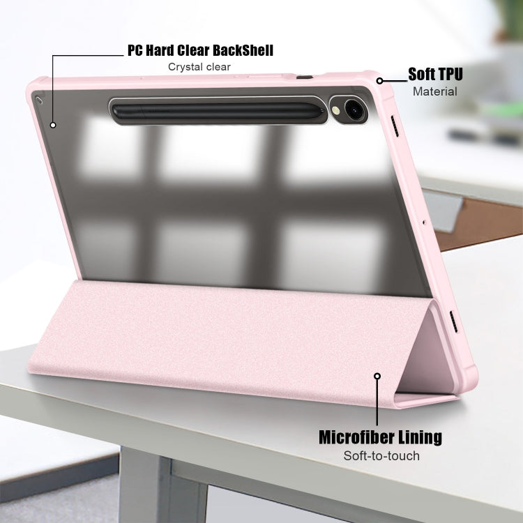 For Samsung Galaxy Tab S9 Acrylic 3-folding Smart Leather Tablet Case(Pink) - Galaxy Tab S9 Cases by buy2fix | Online Shopping UK | buy2fix