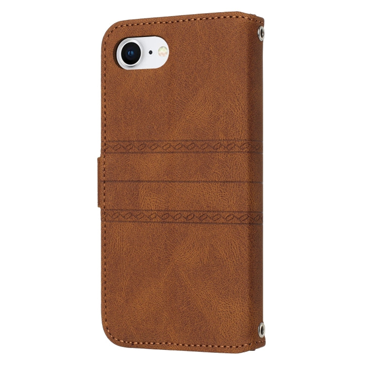 For iPhone SE 2024 Embossed Stripes Skin Feel Leather Phone Case(Brown) - More iPhone Cases by buy2fix | Online Shopping UK | buy2fix