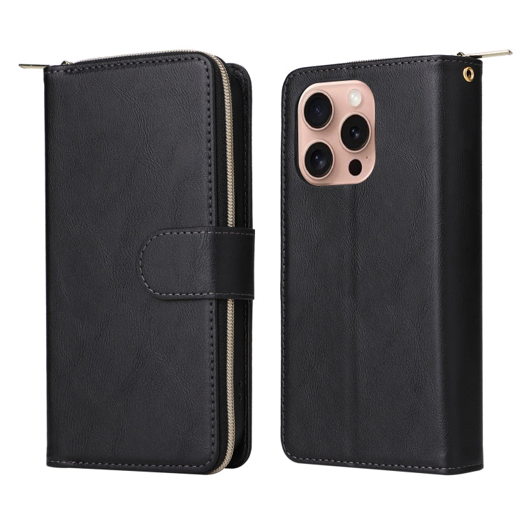 For iPhone 16 Pro 9 Card Slots Zipper Wallet Bag Leather Phone Case(Black) - iPhone 16 Pro Cases by buy2fix | Online Shopping UK | buy2fix