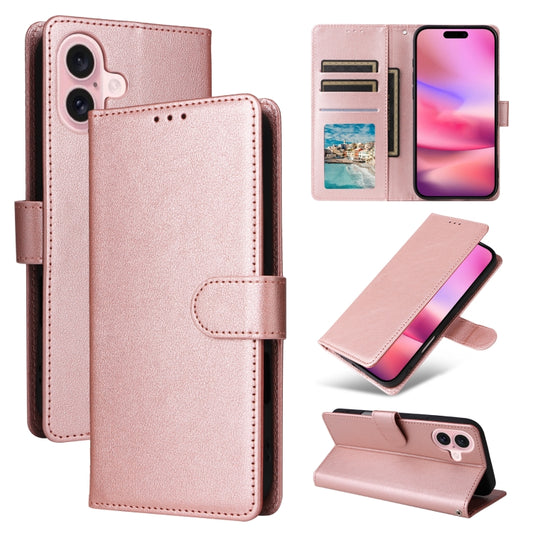 For iPhone 16 Plus Multifunctional Horizontal Flip Leather Phone Case with Three Card Slots(Rose Gold) - iPhone 16 Plus Cases by buy2fix | Online Shopping UK | buy2fix