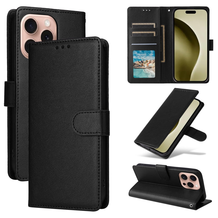 For iPhone 16 Pro Max Multifunctional Horizontal Flip Leather Phone Case with Three Card Slots(Black) - iPhone 16 Pro Max Cases by buy2fix | Online Shopping UK | buy2fix