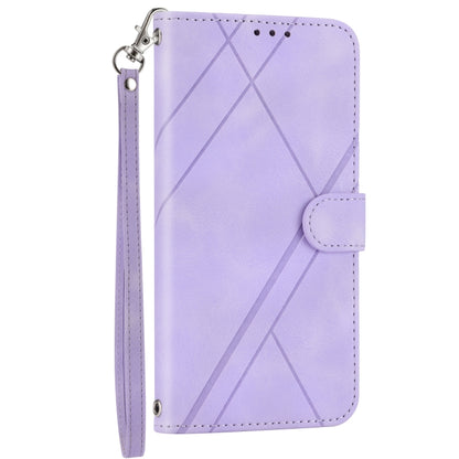 For iPhone SE 2024 Embossed Line Leather Phone Case with Lanyard(Purple) - More iPhone Cases by buy2fix | Online Shopping UK | buy2fix