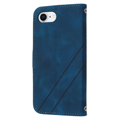 For iPhone SE 2024 Embossed Line Leather Phone Case with Lanyard(Blue) - More iPhone Cases by buy2fix | Online Shopping UK | buy2fix