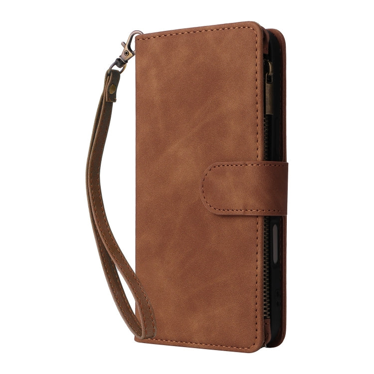 For iPhone 16 Crossbody Multi-card Slot Wallet Zipper Leather Phone Case(Brown) - iPhone 16 Cases by buy2fix | Online Shopping UK | buy2fix