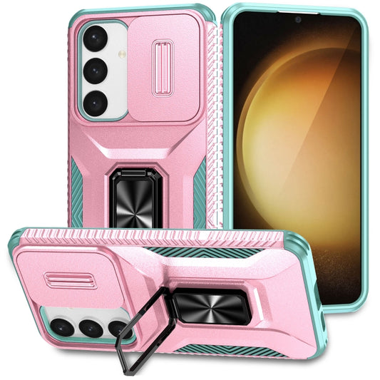 For Samsung Galaxy S24+ 5G / S25+ 5G Sliding Camshield Holder Phone Case(Pink + Grey Green) - Galaxy S24+ 5G Cases by buy2fix | Online Shopping UK | buy2fix