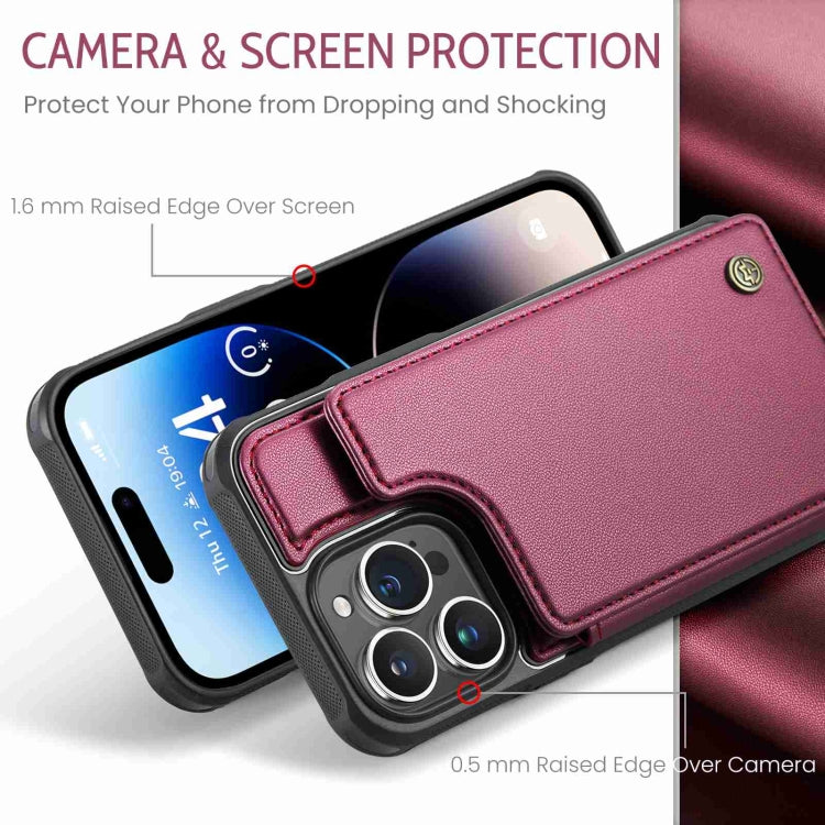 For iPhone 14 Pro CaseMe C22 Card Slots Holder RFID Anti-theft Phone Case(Wine Red) - iPhone 14 Pro Cases by CaseMe | Online Shopping UK | buy2fix