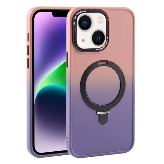 For iPhone 14 Plus Gradient MagSafe Holder Liquid TPU Hybrid PC Phone Case(Pink Purple) - iPhone 14 Plus Cases by buy2fix | Online Shopping UK | buy2fix