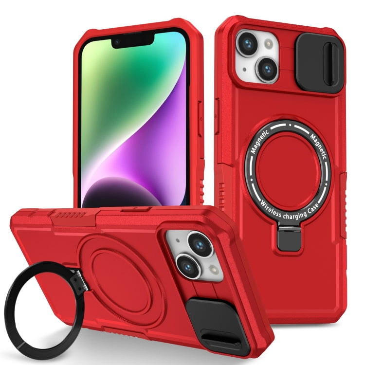 For iPhone 14 Plus Sliding Camshield Magsafe Holder TPU Hybrid PC Phone Case(Red) - iPhone 14 Plus Cases by buy2fix | Online Shopping UK | buy2fix