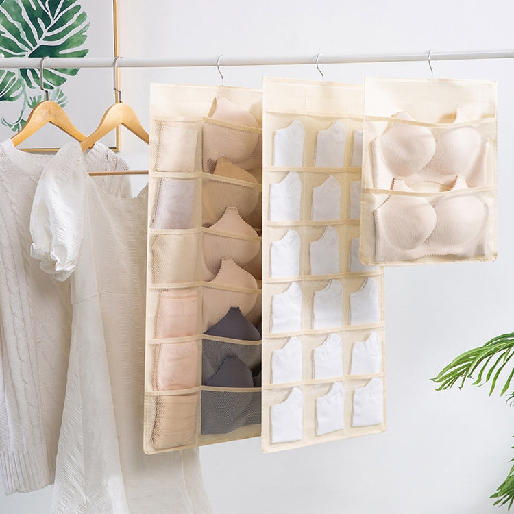 12+24 Grids Underwear Storage Bag Non-woven Double-sided Hanging Storage Bag(Beige) - Storage Bags by buy2fix | Online Shopping UK | buy2fix