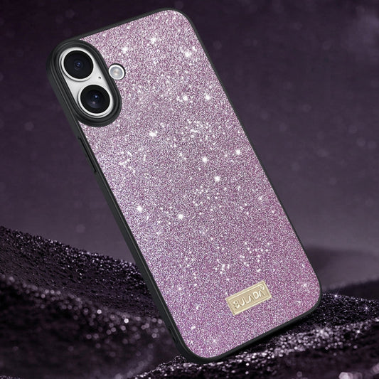 For iPhone 16 SULADA Glittery PC Hybrid TPU Handmade Leather Phone Case(Purple) - iPhone 16 Cases by SULADA | Online Shopping UK | buy2fix