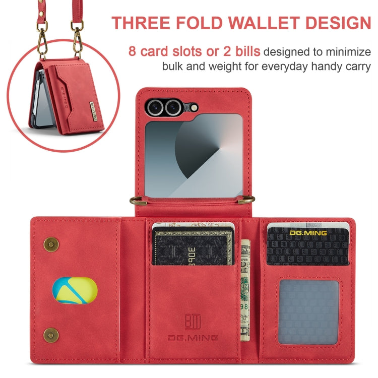 For Samsung Galaxy Z Flip6 DG.MING M2 Series Card Bag Magnetic Leather Phone Case(Red) - Galaxy Z Flip6 5G Cases by DG.MING | Online Shopping UK | buy2fix