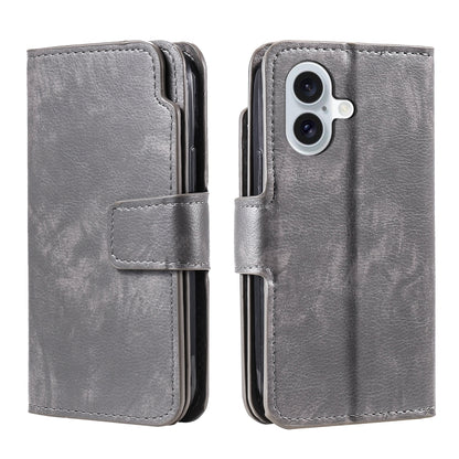 For iPhone 16 Plus Tri-Fold 9-Card Wallets Leather Phone Case(Grey) - iPhone 16 Plus Cases by buy2fix | Online Shopping UK | buy2fix