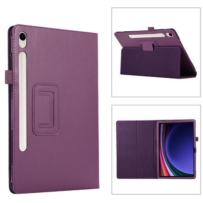 For Samsung Galaxy Tab S9 Litchi Texture Leather Tablet Case with Holder(Purple) - Other Galaxy Tab PC by buy2fix | Online Shopping UK | buy2fix