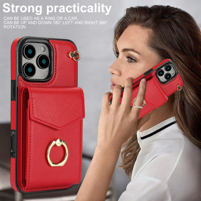 For iPhone 16 Pro Max Ring Holder RFID Card Slot Phone Case(Red) - iPhone 16 Pro Max Cases by buy2fix | Online Shopping UK | buy2fix