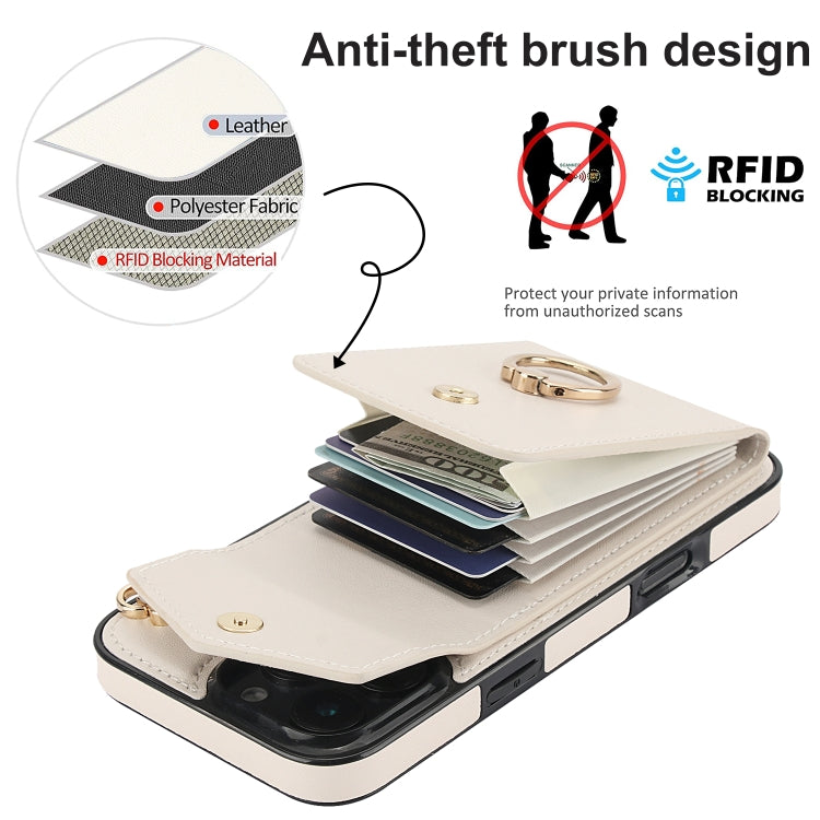 For iPhone 16 Pro Ring Holder RFID Card Slot Phone Case(Beige) - iPhone 16 Pro Cases by buy2fix | Online Shopping UK | buy2fix