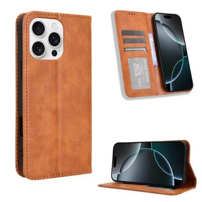 For iPhone 16 Pro Magnetic Buckle Retro Texture Leather Phone Case(Brown) - iPhone 16 Pro Cases by buy2fix | Online Shopping UK | buy2fix