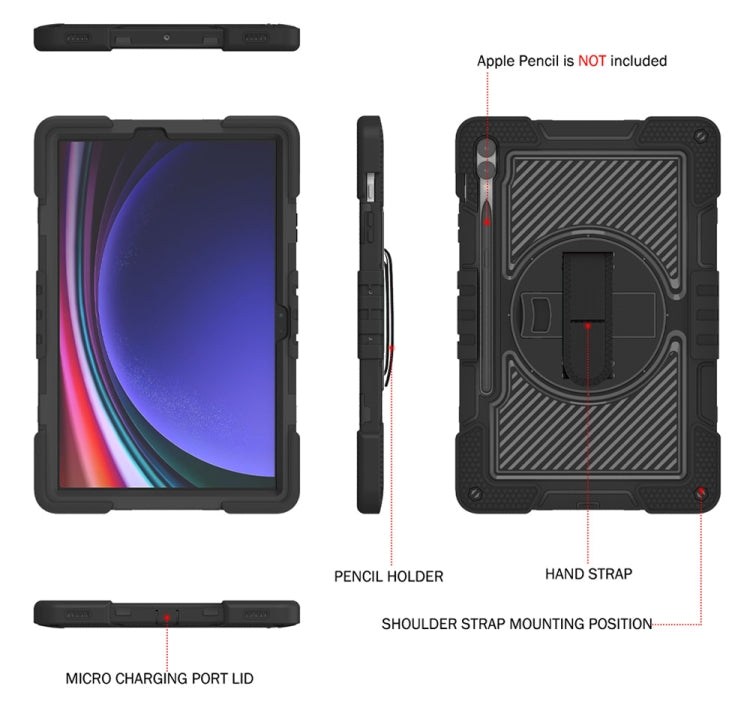 For Samsung Galaxy Tab S9+ 360 Degree Rotation PC Contrast Silicone Tablet Case(Black) - Galaxy Tab S9+ Cases by buy2fix | Online Shopping UK | buy2fix