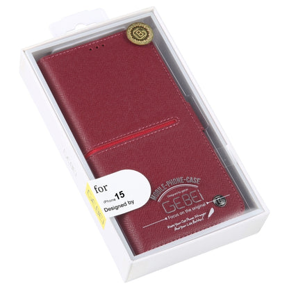 For iPhone 15 GEBEI Top-grain Horizontal Flip Leather Phone Case(Wine Red) - iPhone 15 Cases by GEBEI | Online Shopping UK | buy2fix