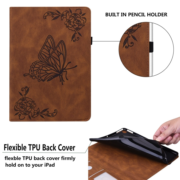 For Lenovo Tab M11/Xiaoxin Pad 11 2024 Butterfly Flower Embossed Leather Tablet Case(Brown) - Lenovo by buy2fix | Online Shopping UK | buy2fix