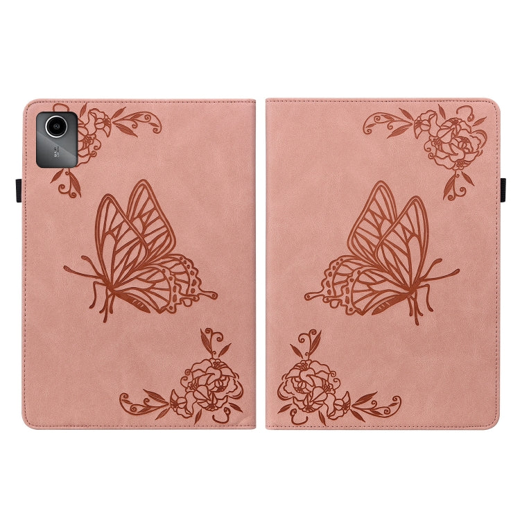 For Lenovo Tab M11/Xiaoxin Pad 11 2024 Butterfly Flower Embossed Leather Tablet Case(Rose Gold) - Lenovo by buy2fix | Online Shopping UK | buy2fix